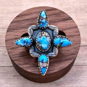 Sterling Silver Golden Hills Turquoise Ring Cluster Size 6-10 Southwestern Style